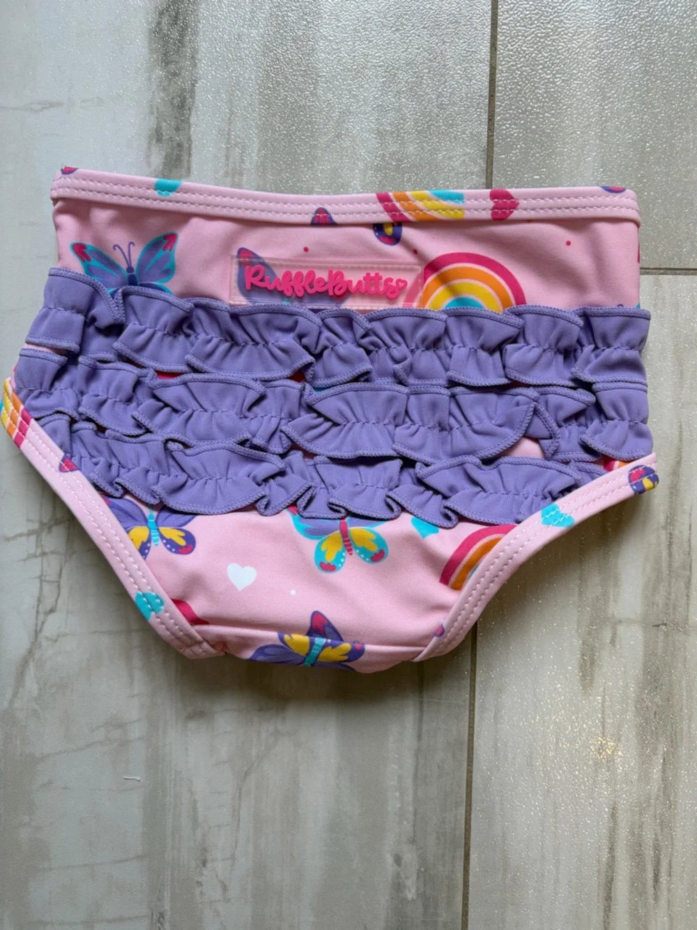 NWT RuffleButts Rainbows & Butterflies Ruffle Tankini 2-Piece Swimsuit 3-6M
